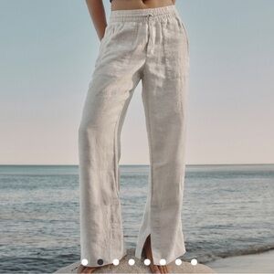 Athleta Wide Leg Linen-Blend Pants in Light Beige